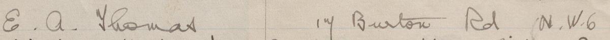 Image of E A Thomas's signature and address in the petition