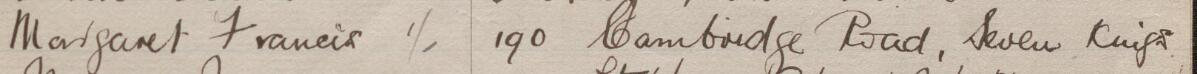 Image of Margaret Francis's signature and address in the petition