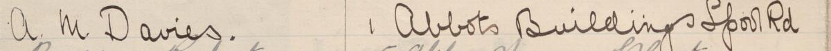 Image of A. M. Davies's signature and address in the petition
