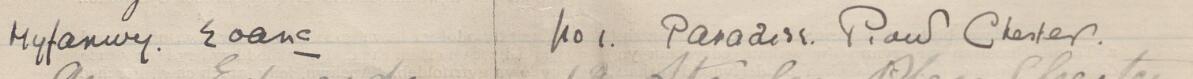 Image of Myfanwy Evan's signature and address in the petition