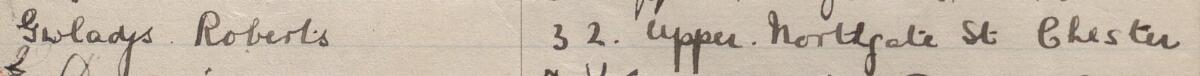 Image of Gwladys Roberts's signature and address in the petition