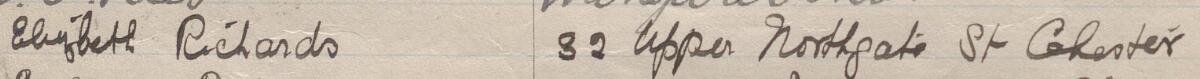 Image of Elizabeth Richards's signature and address in the petition