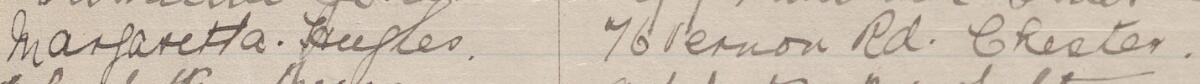 Image of Margaretta Hughes's signature and address in the petition