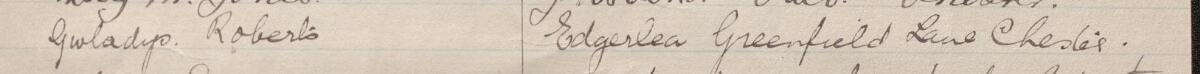 Image of Gwladys Roberts's signature and address in the petition