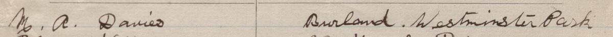Image of M A Davies's signature and address in the petition