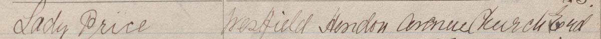 Image of Lady Price's signature and address in the petition