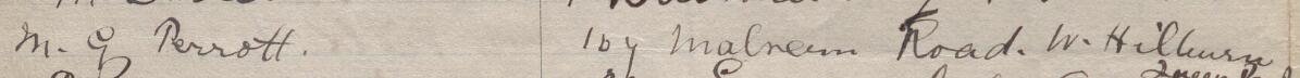 Image of M G Perrott's signature and address in the petition