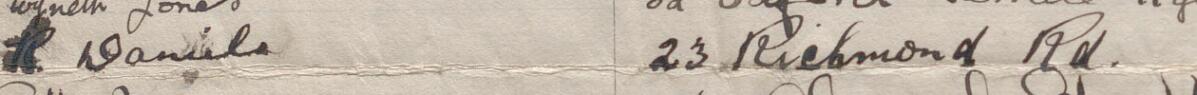 Image of R Daniels's signature and address in the petition