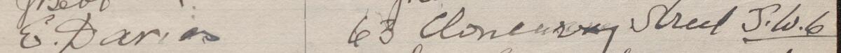Image of E Davies's signature and address in the petition