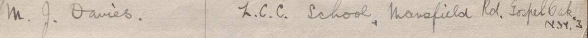 Image of M J Davies's signature and address in the petition