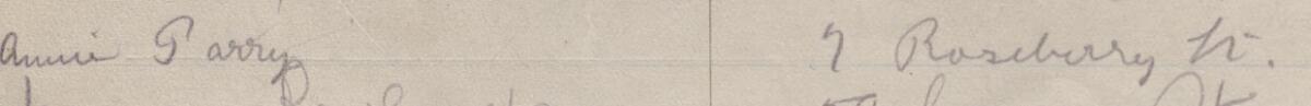 Image of Annie Parry's signature and address in the petition