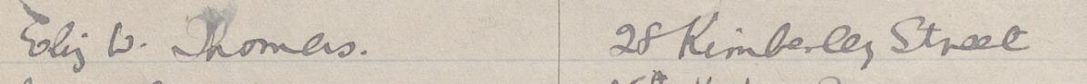 Image of Eliz W Thomas's signature and address in the petition