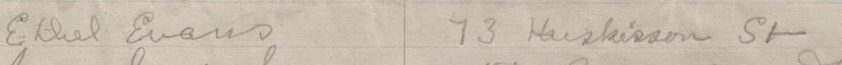 Image of Ethel Evans's signature and address in the petition