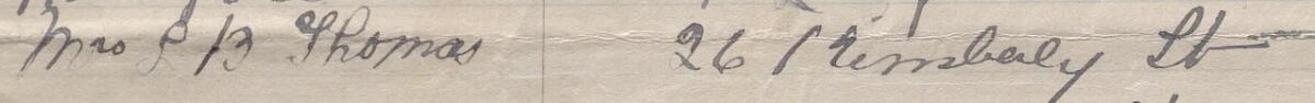 Image of Mrs S B Thomas's signature and address in the petition