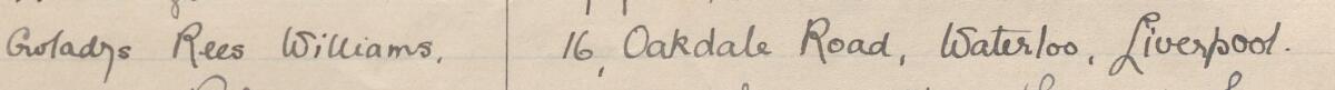Image of Gwladys Rees Williams's signature and address in the petition