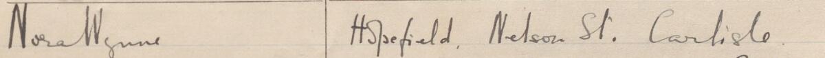 Image of Nora Wynne's signature and address in the petition
