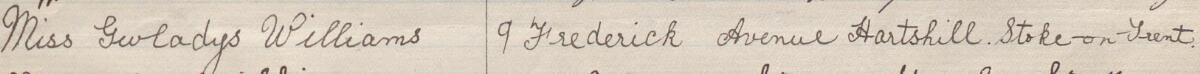 Image of Miss Gwladys Williams's signature and address in the petition