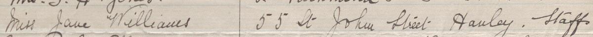 Image of Miss Jane Williams's signature and address in the petition