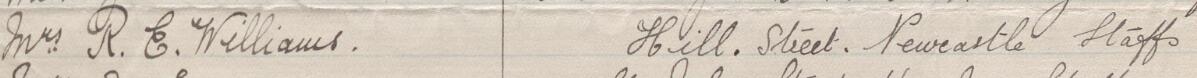Image of Mrs R. E. Williams's signature and address in the petition