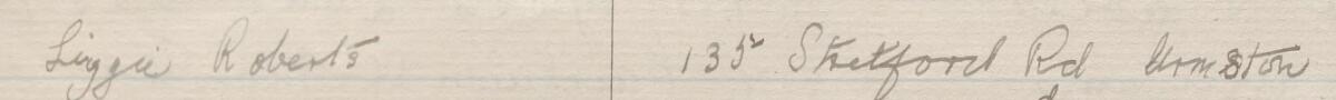 Image of Lizzie Roberts's signature and address in the petition