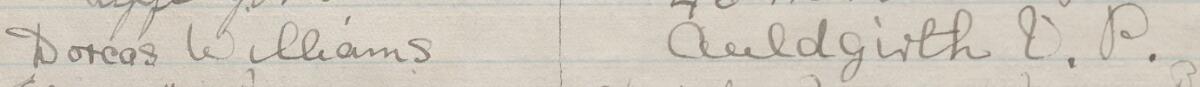 Image of Dorcas Williams's signature and address in the petition