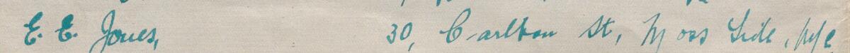 Image of E E Jones's signature and address in the petition