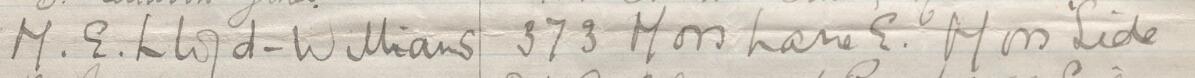 Image of M E Lloyd-Williams's signature and address in the petition