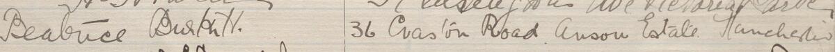 Image of Beatrice Burthall's signature and address in the petition