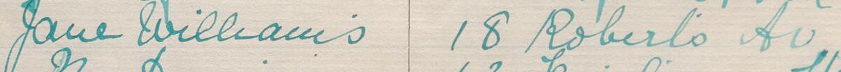 Image of Jane Williams's signature and address in the petition