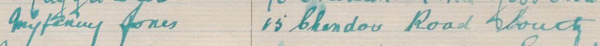 Image of Myfanwy Jones's signature and address in the petition