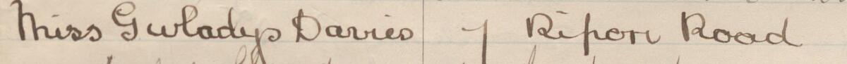 Image of Miss Gwladys Davies's signature and address in the petition