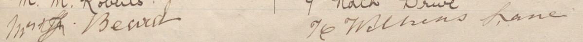 Image of Mrs J Beard's signature and address in the petition