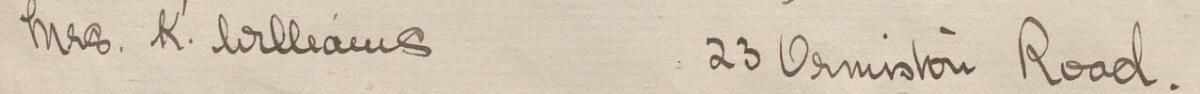 Image of Mrs. K. Williams's signature and address in the petition