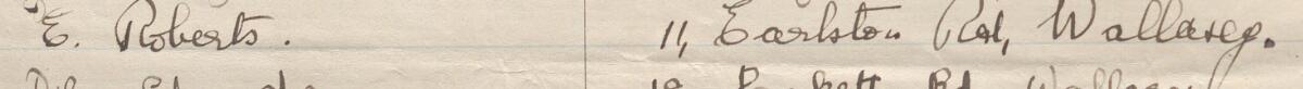 Image of E. Roberts's signature and address in the petition