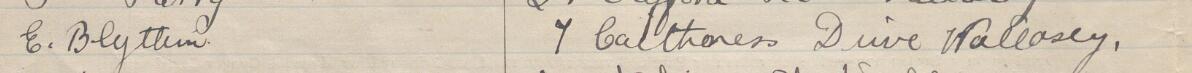 Image of e Blythin's signature and address in the petition