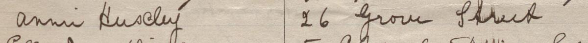 Image of Annie Huxley's signature and address in the petition