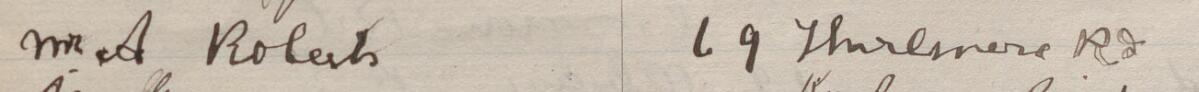 Image of Mrs A Roberts's signature and address in the petition