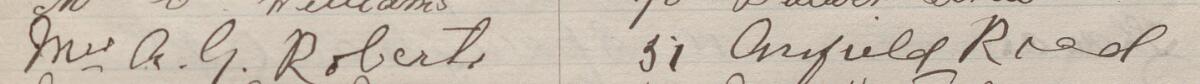 Image of Mrs A. G. Roberts's signature and address in the petition