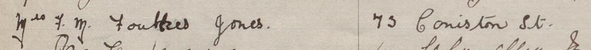 Image of Mrs F. M. Foulkes Jones.'s signature and address in the petition