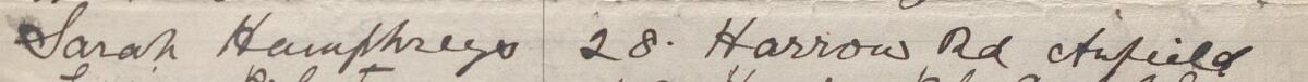 Image of Sarah Humphreys's signature and address in the petition