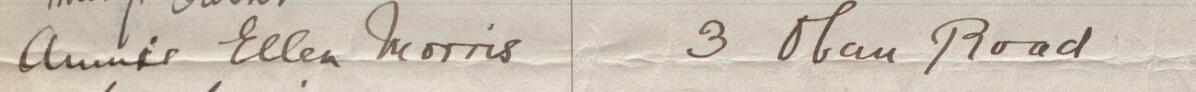 Image of Annie Ellen Morris's signature and address in the petition