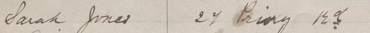 Image of Sarah Jones's signature and address in the petition