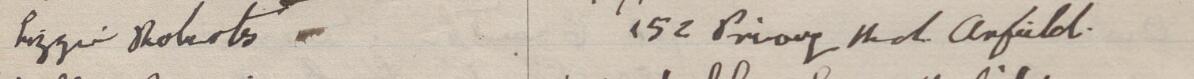 Image of Lizzie Roberts's signature and address in the petition