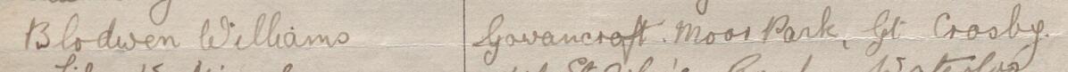 Image of Blodwen Williams's signature and address in the petition