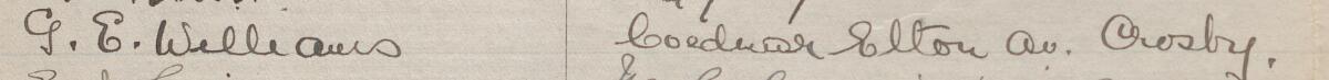 Image of G E Williams's signature and address in the petition