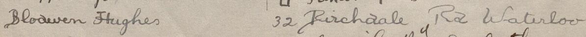 Image of Blodwen Hughes's signature and address in the petition
