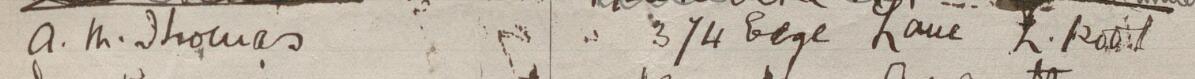 Image of A M Thomas's signature and address in the petition