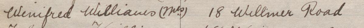 Image of Winifred Williams (Mrs)'s signature and address in the petition