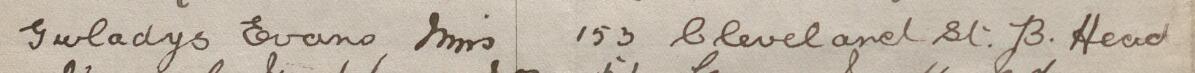 Image of Gwladys Evans Mrs's signature and address in the petition