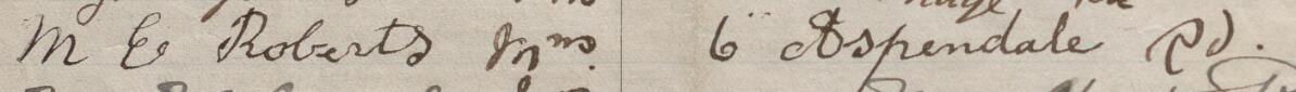 Image of M E Roberts Mrs's signature and address in the petition